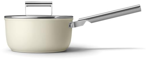 Smeg, Casseruola Antiaderente SPF2012CRM, Diametro 20 cm, Rivestimento Ceramico senza PFAS, Manico in Acciaio Inox, per Tutti i Piani Cottura, fino a 250° in Forno, Capacità 3,1 cl, Panna Opaco