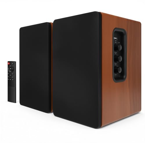 Active Bookshelf Speakers 50W- Bluetooth 5.4 Wireless PC Speaker with 5'' Woofer, Studio Monitors with USB Digital Audio Transfer AUX RCA Optical Input for Record Player/TV/Computer Turntable, 1 Pair