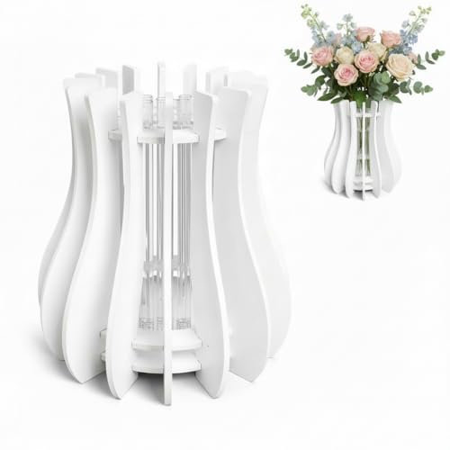 Set di vasi in legno, 11,9 x 11,9 cm, per bouquet e fiori artificiali, decorazione da tavolo, decorazione per la casa per donne e adulti (bianco)