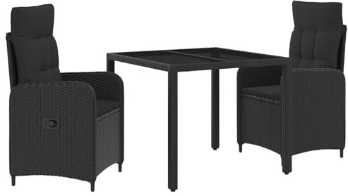 vidaXL Outdoortisch-Set 3 pcs Schwarz 90 x 90 x 75 cm Poly-Rattan, Stilvolles, modernes Essset für draußen, wetterfest, perfekt für Partys im Garten, Balkon oder beim Essen im Freien