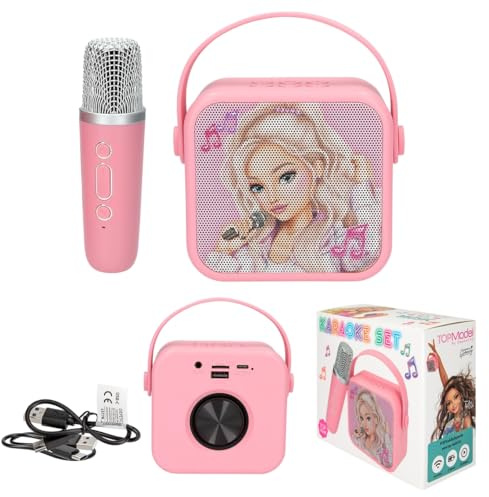 Depesche 13778 TOPModel - Karaoke Set in Rosa, mit Model Motiv und Tragegriff, Bluetooth-Lautsprecher mit Voice Changer, 1 Mikrofon und USB-C Ladekabel