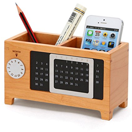 Medifier Stiftehalter aus Holz, Schreibtisch-Organizer mit ewigem Kalender