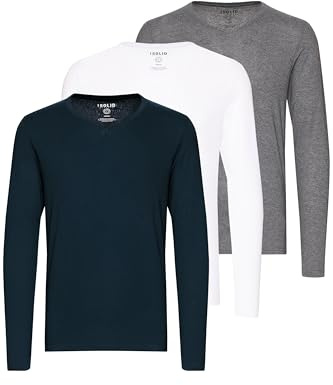 !Solid SDBasil Herren Longsleeve Langarmshirt Basic Shirt im 2er Pack oder 3 er Pack mit V- Ausschnitt 3er Pack Baumwollmischung Slim fit, Größe:M, Farbe:3er-Box-1