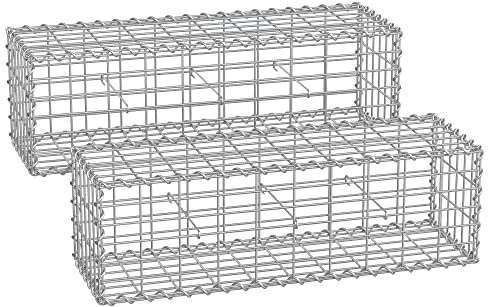 SONGMICS Gabion pour Pierre, Cage en Métal, Panier à Pierre, Maille 5 x 10 cm, Galvanisé, Mur, Paterre, Décoration de Jardin, 100 x 30 x 30 cm, Lot de 2, Argent GGB233V1