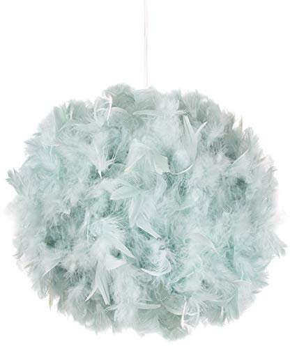 Eye-Catching and Modern Real Natural Duck Egg Blue Feather Decorated Small Pendant Light Shade 40watt Maximum Perfect Statement Piece 25cm Diameter by Happy Homewares