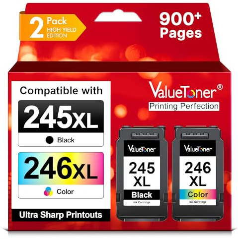 Valuetoner 245XL Ink Cartridge Replacement for Canon 245XL 246XL Combo Pack PG-245XL CL-246XL for Pixma TR4520 TR4527 MG2522 MG2520 MX490 MX492 TS202 TS302 TS3320 MG2920 Printer (Black, Color)