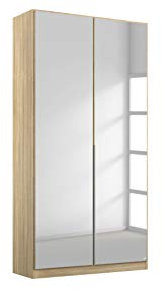 Rauch Möbel Alabama Schrank Kleiderschrank Drehtürenschrank Eiche Sonoma Spiegel, Holz, 2-türig inklusive Zubehörpaket Premium 1 Kleiderstange, 2 Einlegeböden, 1 Schubkasteneinsatz BxHxT 91x210x54 cm