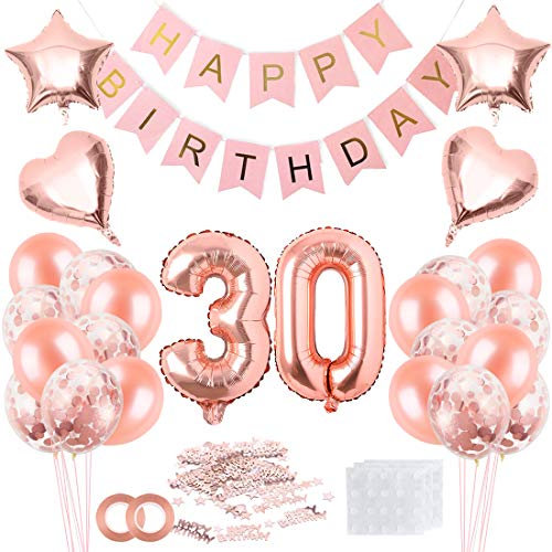 Décoration 30 Ans Femme - Rosegold Ballons Confettis, Bannière et Accessoires pour Anniversaire