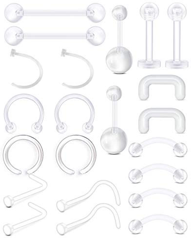 AceFun Piercing Retainer Klarer Bioflex Flexibler 14G 16G 18G 20G Nasenzunge Augenbraue Tragus Nabel Bauchnippel Langhantel Lippen Labret Bolzenhalter 24 Stck