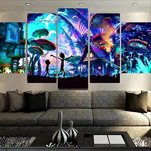 IKDBMUE Bilder Rick und Morty - Wandbild 200 x 100 cm Vlies - Leinwand Bild Format Wandbilder Wohnzimmer Wohnung Deko Kunstdrucke 5 Teilig