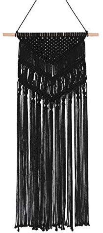 RLoncomix Gewebter Makramee-Wandbehang, Bohemian-Wandkunst, Boho-Chic, geometrische Heimdekoration, Wanddekoration, Schwarz, 40,6 x 76,2 cm