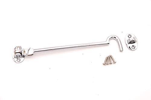 Infinity Decor Heavy Duty Polished Chrome 8 (200mm) Cabin Hook & Eye Silent Catch Door Latch Lock for Gate Shed Patio Window Garden Gate