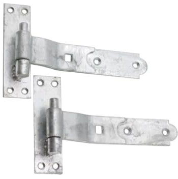 Infinity Decor Hook and Band Hinges Straight/Cranked/Adjustable - for Garden or Garage Gates - Galvanised (2xCranked Hinges, 8 Inch)