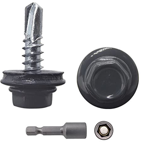 Marcopol Lot de 25 Vis de Toiture en Métal 4,8 x 19 mm - Auto-Foreuses Avec Rondelles EPDM, Tête Hexagonale Peinte - Vis à Tôle (RAL 7016), Gris