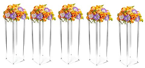 Futchoy 1/2/5 Stück Hochzeit Blumenständer aus Arcyl, 100cm Transparent Hochzeit Mittelstücke Säule, Blumenrahmen Stand für Hochzeiten Partydekoration (5 Stück)