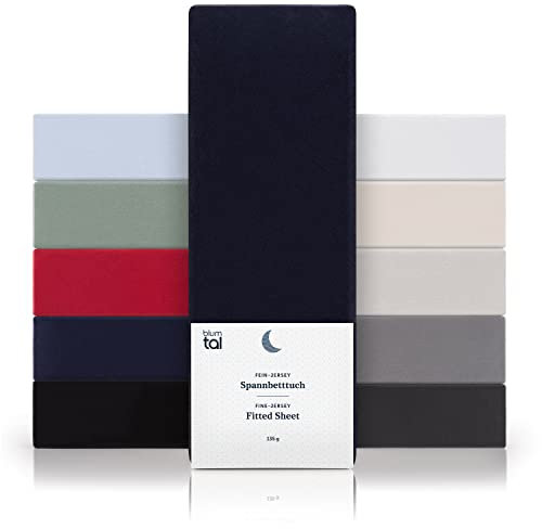 Blumtal® Basics Spannbettlaken 180x200cm Jersey im 2er Set - Spannbettlaken 180x200cm Baumwolle 100% - OEKO-TEX zertifiziertes Spannbetttuch 180x200cm - Bettwäsche 180x200 - Dark Ocean Blue - Blau