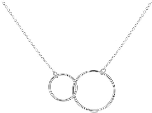Kritz Damen Halskette Kreis Anhänger mit 2 Ringen Gold oder Silber - Halskette Zwei Kreise mit Verstellbare Kette - Geschenk für Frauen (Silber)