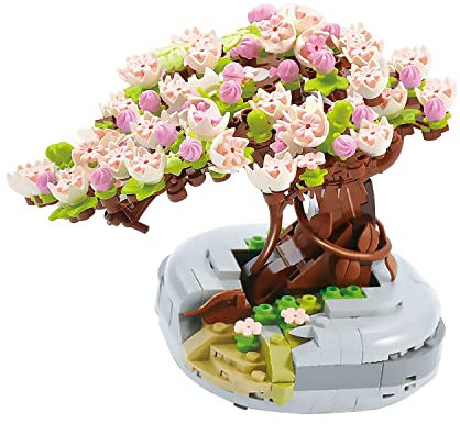 MEIEST Mini Building Blocks Sakura Plant Bonsai Model Set,Creative DIY Simulation Cherry Blossom Flower Botanical Collection Construction Building Bricks Toy for Kids Adult Home Decor