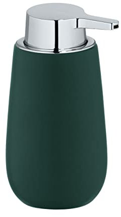 Wenko Dosatore per sapone Badi, dosatore per sapone liquido ricaricabile in ceramica di qualità con superficie opaca, robusto erogatore a pompa in plastica, 320 ml, 9,5 x 16 x 8 cm, verde scuro