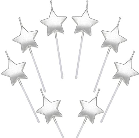 KAIAIWLUO Stern Geburtstagskerzen,8 Stück Metallic Sternform Kuchenkerzen für Geburtstag Hochzeit Party Cupcakes Dekorationen Jubiläum Silber