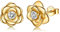 Sterling Silver Stud Earrings for Women, Gold Flower Cubic Zirconia Hypoallergenic Helix Cartilage Earrings Jewelry Gifts for Girls
