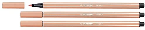 STABILO Zeichenstifte PEN 68, mittlere Rundspitze, 1 mm, helles Hautfarben, 3 Stück