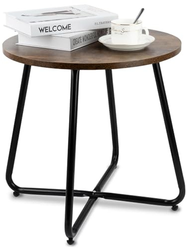 SEBORIO Side Table Anti-Rust Metal Indoor End Table, Small Round Tables for Garden Balcony Yard, Brown
