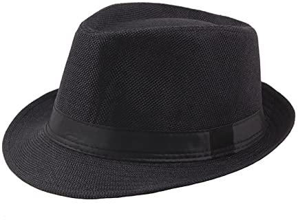 HshDUti Unisex Zeitlos Klassischer Manhattan Fedora Hut für Herren Damen Gangster Trilby Hut Sommer Sonnenhut Kurze Krempe Fedora Panama Jazz Cap Schwarz
