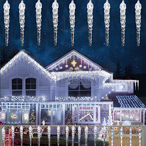 SUAVER 200 Eiszapfen Solar Lichterkette Außen, Wasserdicht 22M 200LED Weihnachtsbeleuchtung Außen Vorhang Lichter Deko mit Fernbedienung,8 Modi für Garten,Balkon,Heimdekoration (Weiß)