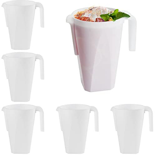MATANA 6 Pichets Blancs, Carafes (1500ml) - Plastique PP Solide - Incassable & Réutilisable - Fêtes, Anniversaires, Pique-Nique, BBQ - Limonades, Thés Glacés, Cocktails