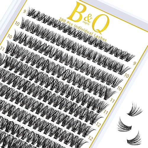B&Q Individual Eyelashes, 40D-0.07C-9–15 Mix, Individual Eyelashes for Beginners, Lash Clusters, Volume Eyelash Extensions, Pack of 280 (40D-0.07C, 9–15 mm Mix)