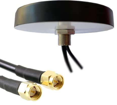 UniteCom Antena de disco combinada 2 en 1, cables SMA macho de 3 metros, 1 entrada 4G/5G, 1 entrada GPS/GNSS, rosca de agujero pasante y montaje de tornillo con sello adhesivo impermeable