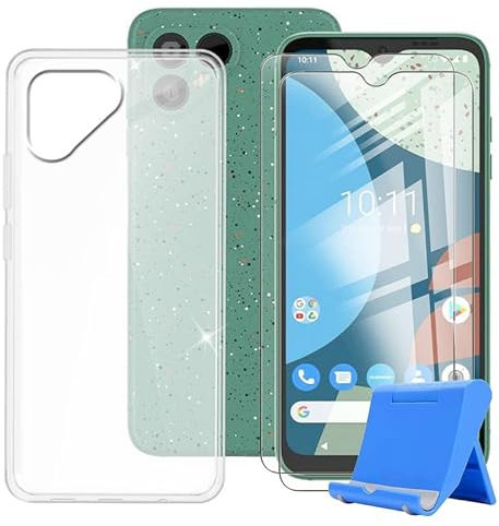 BUNAL für Fairphone 4 (6.30) Handyhülle + (2 Sätze) Gehärtetes Glas, Transluzentes Weiß Silikon Handyhülle, rutschfeste Schutzhülle mit Mobiltelefonhalterung