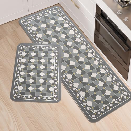 LY4U Juego de Almohadillas de Cocina, Cocina Antideslizantes y Juegos de Almohadillas, Almohadillas de Suelo Lavables Súper Absorbebles con Soporte de Goma, 43x75 + 43x120cm
