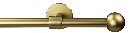 Garesa Gardinenstange Bolti Ø 16mm, 1-läufig, Gold, matt I Stabile Vorhangstange ohne Ringe I Mit Endknopf Kugel I Für mittelschwere Vorhänge I 220cm