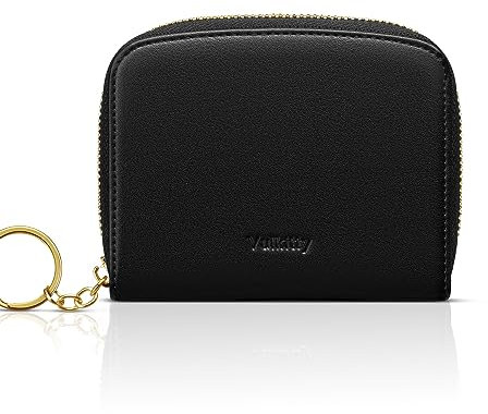 Vulkitty Portefeuille pour Femme avec Blocage RFID, étui Compact à Trois Volets en Cuir pour Cartes avec fenêtre d'identité et Poche zippée pour pièces de Monnaie