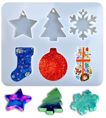 Fosoloni Weihnachten Resin Silikonform, Charms Anhänger Gießform Weihnachtsdekoration DIY Silikonform Anhänger, Schneeflocke Weihnachtsbaum Schneemann Harz Formen Für Kuchen Gelee Schokolade