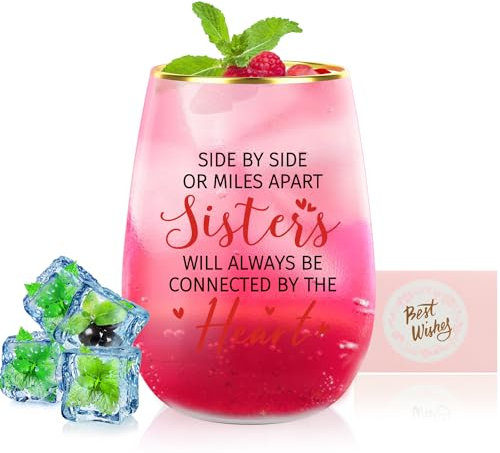 Sister Birthday Gifts, Christmas Xmas Gifts Think of You Gift for Sister,Best Friends, Sis-in-Law -16 Oz Stemless Wine Glass Sis Presents