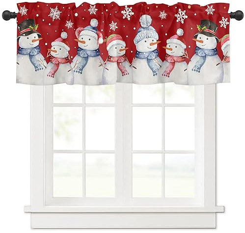 Surwin Bistrogardine Coffee Break Scheibengardine Küchengardine mit Rote Weihnachten Motiven, Kurzgardine Wohnzimmer Landhaus Càfe Gardinen Moderne Kurz Vorhang (f,137x45cm)
