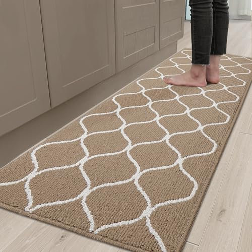 COSY HOMEER Alfombra Cocina Lavable Antideslizante, 60 x 180 cm, Tapete Cozinha Impermeable con Absorción de Agua, Lavable a Máquina, Ideal para Alfombras de Pasillo y Cocina, Beige