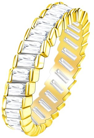 Uloveido Gold Plated Rectangle Cut Cubic Zirconia Pave Eternity Band Wedding Anniversary Ring for Women Y1790 (Gold, Size 6)