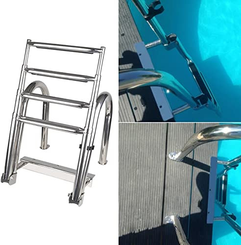 SUYUDD 4-stufige Innenbord Bootsleiter Edelstahl Marine Yacht Leiter/Schwimmdeck Leiter mit Pedal Handreling Klappbarer hinterer Einstieg Ponton Pool Bootsleiter
