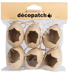 décopatch AC907C – EIN Set mit 6 Halterungen aus braunem Pappmaché, 5 x 5 x 5,3 cm, Eier zum Aufhängen