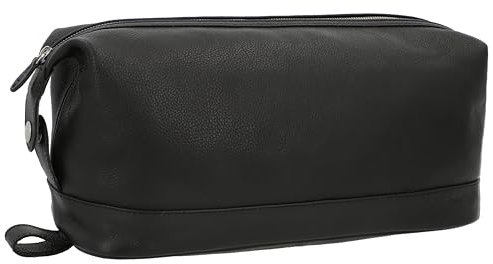 Gusti Waschtasche Leder - Anika Damen und Herren Kulturbeutel Kosmetiktasche Ledertasche Schwarz Leder