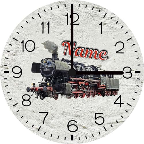 Print Equipment (20.05) Wanduhr Glasuhr Kinderuhr - 29 cm - Motiv - Eisenbahn Lok Dampflok Zug Lokomotive -gerne mit Ihrem Wunschnamen