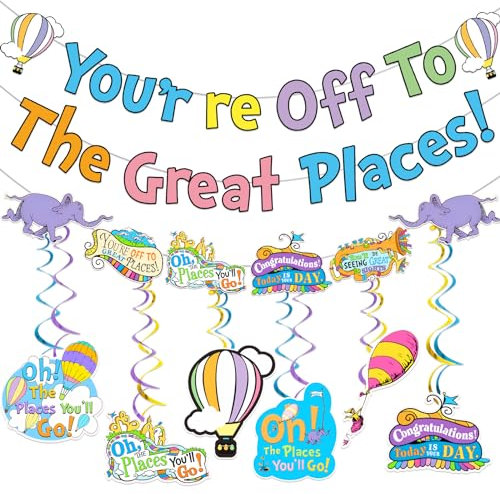 You're Re Off to The Great Places Banner Oh The Places You'll Go Banner Oh The Places You' ll Go Decorations Graduation Decorations Banner for Kindergarten Graduation Decorations