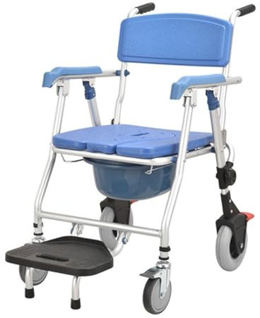 LIBRACTA Faltbar Toilettenrollstuhl, Duschstuhl Fahrbar Commode Toilettenstuhl Mit Gepolsterter Sitz/Rückenlehne Kommodenstuhl Mit Klappbarer Fußstütze Für Ältere Und Behinderte A