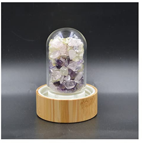 IDGTTLDF natural luster Natural Mixed Crystal Quartz Gravel Gemstone Glass Elixir Drink Water Bottle Bamboo Glass Cup Gift Decoration Gift(Color:A Purple)