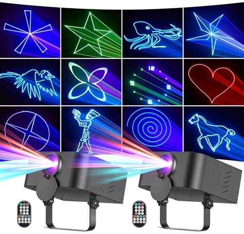 Discolight Partylicht, 2 Stück 3D Animated DJ Disco Projektor, Disco Licht, DMX512 und Sound Controlled Beam Effects für Halloween, Hochzeiten, Weihnachten, Bars