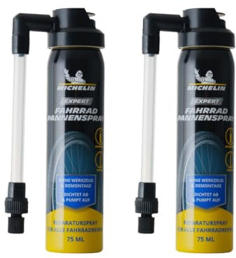 MICHELIN Expert Spray anti-crevaison pour vélo 2 x 75 ml | Mastic d'étanchéité pour pneus de vélo | Réparation des pneus de vélo | Réparation des pneus de vélo sans outils